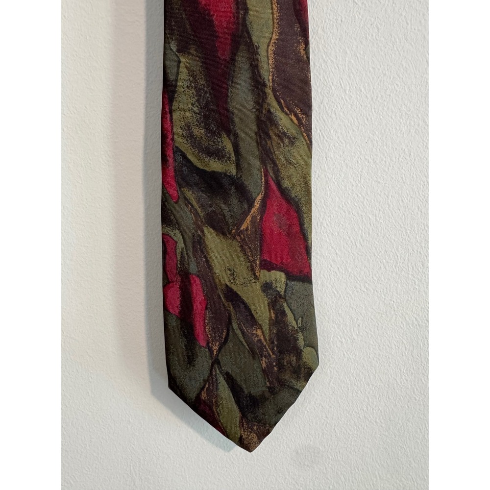 Retro Design Studios Abstract Floral Tie Mens OS Green Burgundy Earthy Pattern